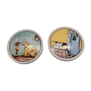 Gary Patterson Clay Design Dog Ceramic Coasters Set of 2 Humor Vintage Round